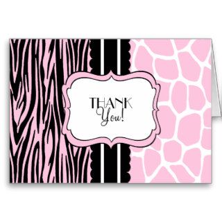 Pink Zebra and Giraffe Thank You Card