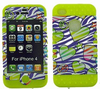 3 IN 1 HYBRID SILICONE COVER FOR APPLE IPHONE 4 4S HARD CASE SOFT YELLOW RUBBER SKIN ZEBRA PEACE YE TE426 KOOL KASE ROCKER CELL PHONE ACCESSORY EXCLUSIVE BY MANDMWIRELESS Cell Phones & Accessories