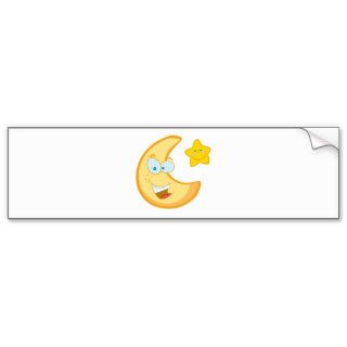Smiling Moon And Star Cartoon Characters Bumper Sticker
