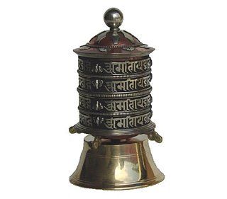 Tabletop Buddhist Prayer Wheel From Nepal, Brass and Copper with Om Mani Padme Hum Mantra   Collectible Figurines