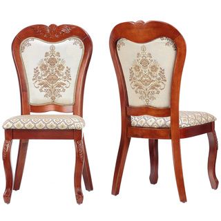 Cortesi Home Queen Anne Dining Chair in White Gold Fabric (Set of 2) Cortesi Home Dining Chairs