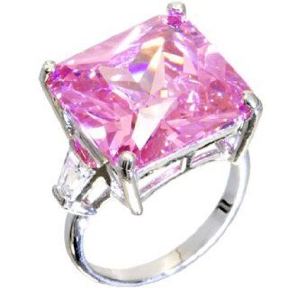 Silver 5 Carat Pink CZ Square Ring   Size 7 Jewelry
