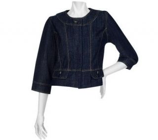 Motto 3/4 Sleeve Stretch Denim Jacket with Contrast Stitch —