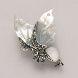 Small Marcasite Butterfly Pin with Mother of Pearl Clothing