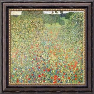 Gustav Klimt 'Field of Poppies (Campo di Papaveri)' Framed Canvas Art Canvas