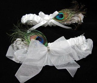 White Peacock Bridal Garter Set of Two  Hair Clips  Beauty