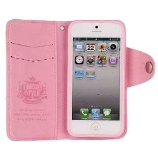 Moz Style Leather Wallet Case for iPhone 5   Pink Cell Phones & Accessories