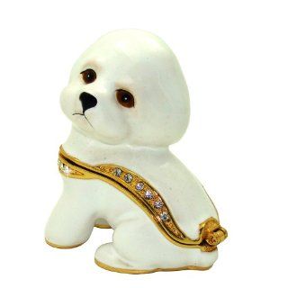 Objet D'Art Release #426 "Bichon Frise" Purebred Dog Handmade Jeweled Metal & Enamel Trinket Box   Action Figure Accessories