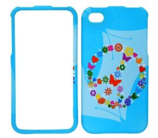 Colorful Peace Ring on Blue Rubberized Snap on Protective Cover Case for Apple Iphone 4 4g 4th Gen Cell Phones & Accessories