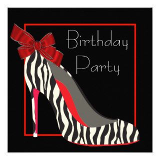 Red Zebra High Heel Shoes Red Zebra Birthday Party Invites
