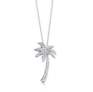 Sterling Silver Designer Inspired CZ Palm Tree Pendant Pendant Necklaces Jewelry