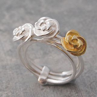 silver and gold triple rose ring by otis jaxon silver and gold jewellery