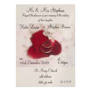 Gold Rings Rose Petals Wedding Invitation