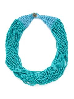 Turquoise Seed Bead Twisted Strand Necklace by Cara Couture Jewelry