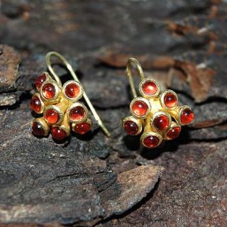 gold and garnet cluster earrings by embers semi precious and gemstone designs