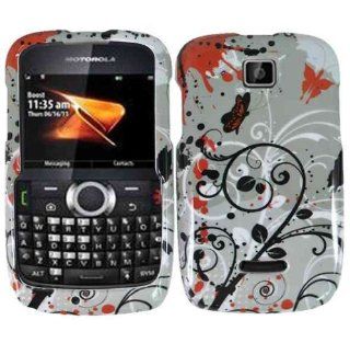 Gray Red Butterfly Hard Cover Case for Motorola Theory WX430 Cell Phones & Accessories