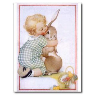 Baby hugging Easter Bunny Post Card