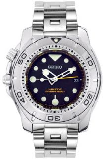 Seiko SKA293  Watches,Mens Kinetic Divers Stainless Steel Black Dial, Casual Seiko Kinetic Watches