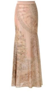 Michal Negrin Intriguing Light Peach Mermaid Skirt Accented with Vintage Floral Pattern Accented with Swarovski Crystals; Handmade in Israel