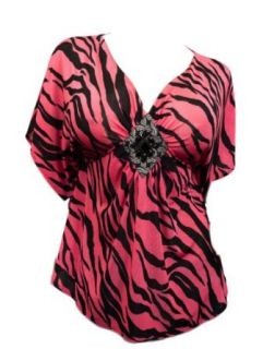 Plus Size Low Cut V Neck Animal Print Slimming Top Pink   3X Blouses