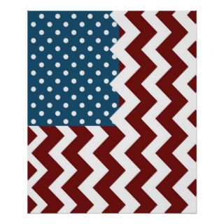 American flag, red chevron pattern & polka dots print