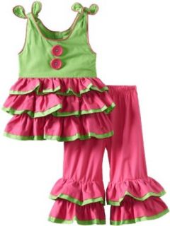 Mud Pie Little Sprout  Rumba Top And Pants, Pink/Green, 12 18 Months Clothing