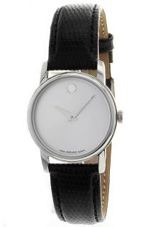 Movado 2100003  Watches,Womens Silver Tone Dial Black Leather, Casual Movado Quartz Watches