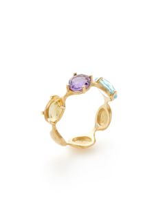 Pillow Blue Topaz, Amethyst, & Citrine Oval Station Ring by Nanis