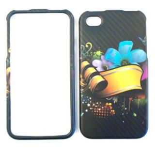ACCESSORY MATTE COVER HARD CASE FOR APPLE IPHONE 4 4S RIBBON FLOWERS ON BLACK Cell Phones & Accessories