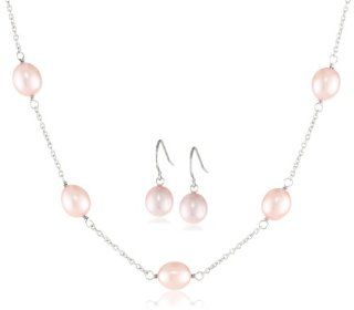 Honora Pink Freshwater Cultured Pearl Necklace and Earrings Jewelry Set Jewelry