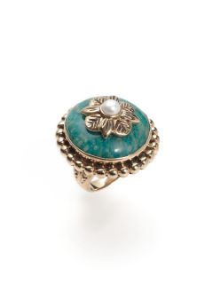 Round ite & Pearl Floral Ring by Stephen Dweck