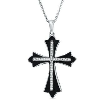 10 CT. T.W. Diamond Black Enamel Cross Pendant in Sterling Silver