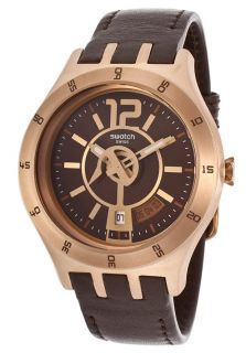Swatch YTG400  Watches,Mens Irony Brown Dial Brown Genuine Leather, Casual Swatch Quartz Watches