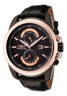 Invicta 0446  Watches,Mens Invicta II Black Dial Black Leather, Casual Invicta Quartz Watches