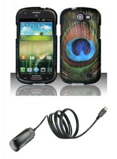 Samsung Galaxy Express I437 (AT&T)   Accessory Combo Kit   Green and Blue Peacock Bird Feather Design Shield Case + Atom LED Keychain Light + Micro USB Wall Charger Cell Phones & Accessories