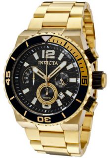 Invicta 1343  Watches,Mens Pro Diver Chronograph Black Textured Dial 18k Gold Plated Stainless Steel, Chronograph Invicta Quartz Watches