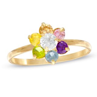 Childs Multi Color Cubic Zirconia Flower Ring in 10K Gold   Size 3