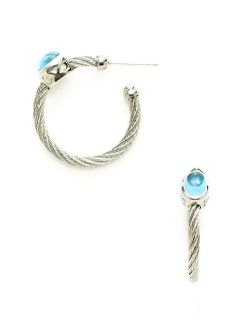 Classique Blue Topaz Oval & Grey Hoop Earrings by Charriol