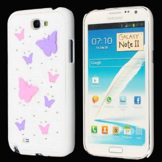 White Crystal Butterfly PC Hard Skin Case For Samsung Galaxy Note II 2 N7100 Cell Phones & Accessories