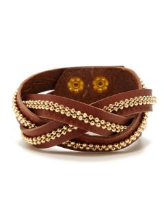 Leather & Gold Intertwining Bracelet by Presh