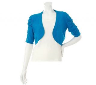 Susan Graver Solid Rayon Nylon Curved Front Shrug —