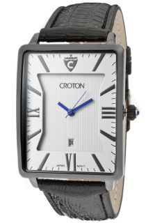 Croton CN307412GYSL  Watches,Mens Aristocrat Silver Dial Black Genuine Leather, Casual Croton Quartz Watches