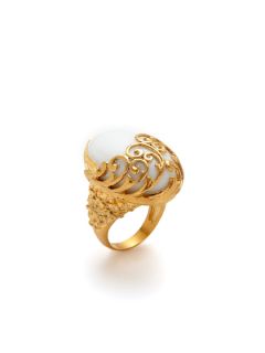 Gold Overlay & White Agate Oval Ring by Azaara
