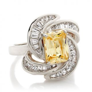 3.90ct Absolute™ Emerald Cut Canary with Clear Baguette Sides Ballerina R