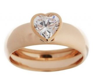 Diamonique 1.50 carat Heart Cut Solitaire Ring, 14K Gold —