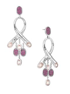 Batu Bamboo Silver, Rose Quartz, & Pink Sapphire Chandelier Earrings by John Hardy