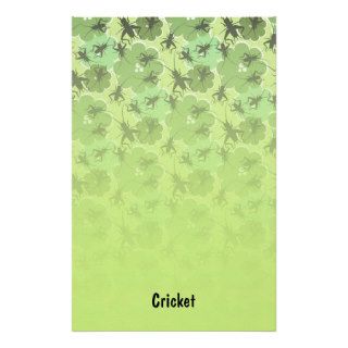 Cricket Floral Pattern Green + Black Custom Stationery