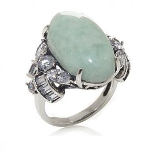 Jade of Yesteryear Jade and CZ Oval Sterling Silver Victorian Inspired Statemen