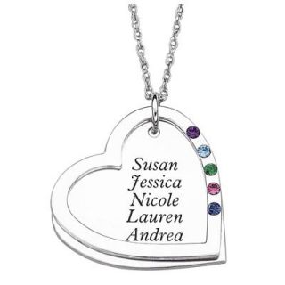 Mothers Simulated Birthstone Heart Pendant in Sterling Silver (1 5