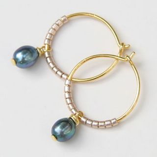 peacock freshwater pearl hoop earrings by myhartbeading
